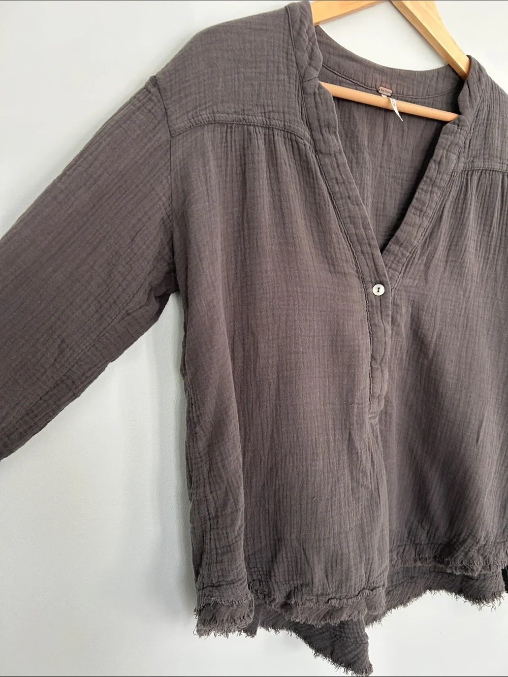Free People Washed Charcoal Button Popover Tunic